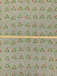 Taupe/Off-White/Moss Green 100% Linen Triangles Print Linen 58W