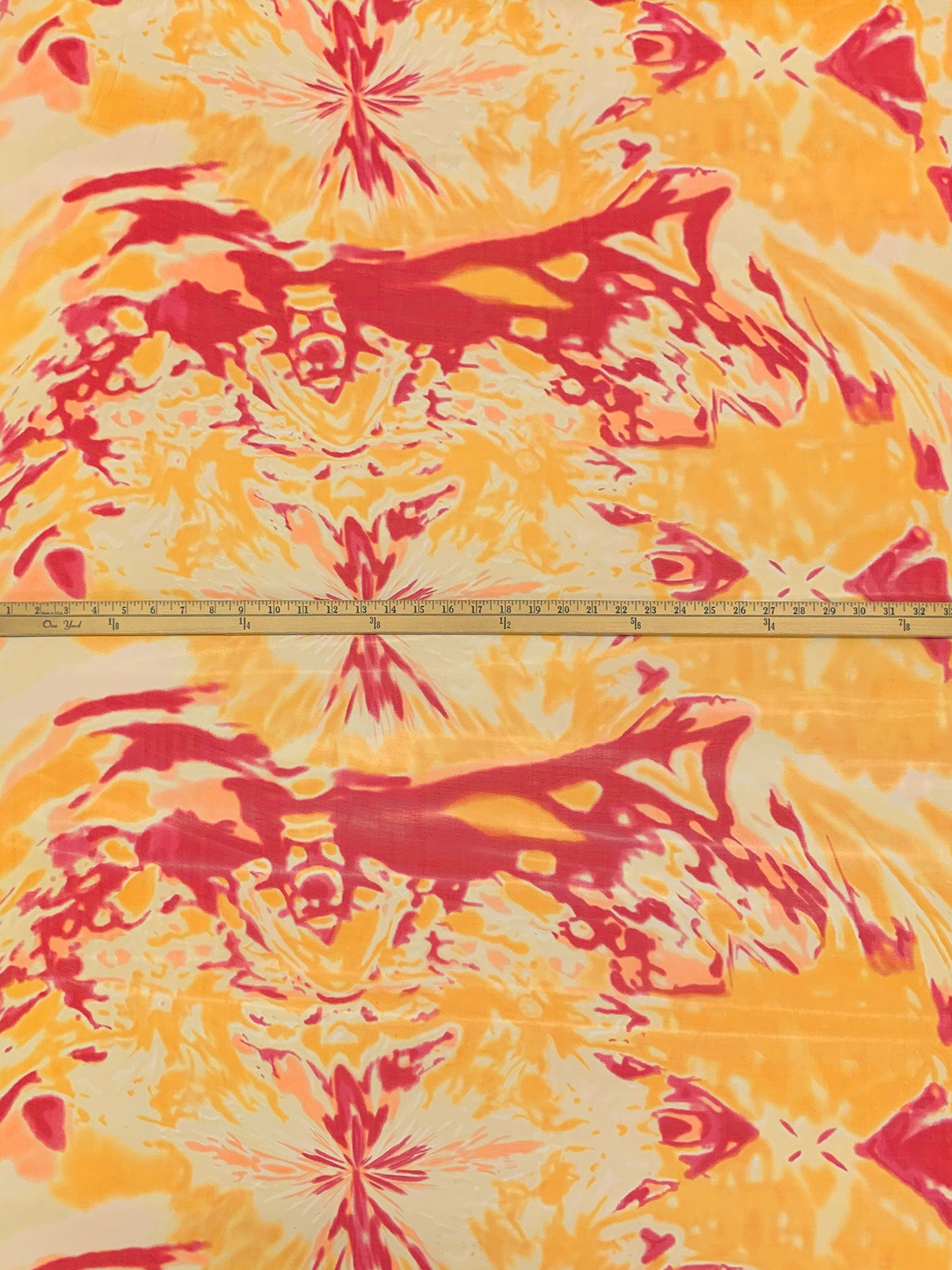 Marigold/Deep Strawberry/Multi 100% Silk Abstract Print Chiffon
