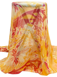 Marigold/Deep Strawberry/Multi 100% Silk Abstract Print Chiffon - NY Designer - 55W