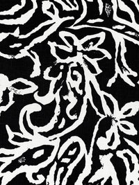 Black/White 100% Linen Abstract Paisley Floral-Look Print Linen 58W