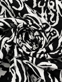 Black/White 100% Linen Abstract Paisley Floral-Look Print Linen 58W