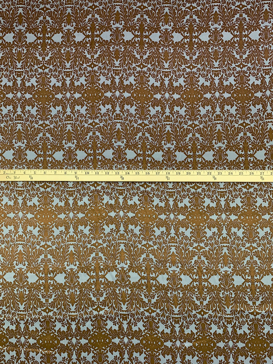 Aluminum/Coffee Brown 100% Silk Damask Print Charmeuse - NY Designer - 44W