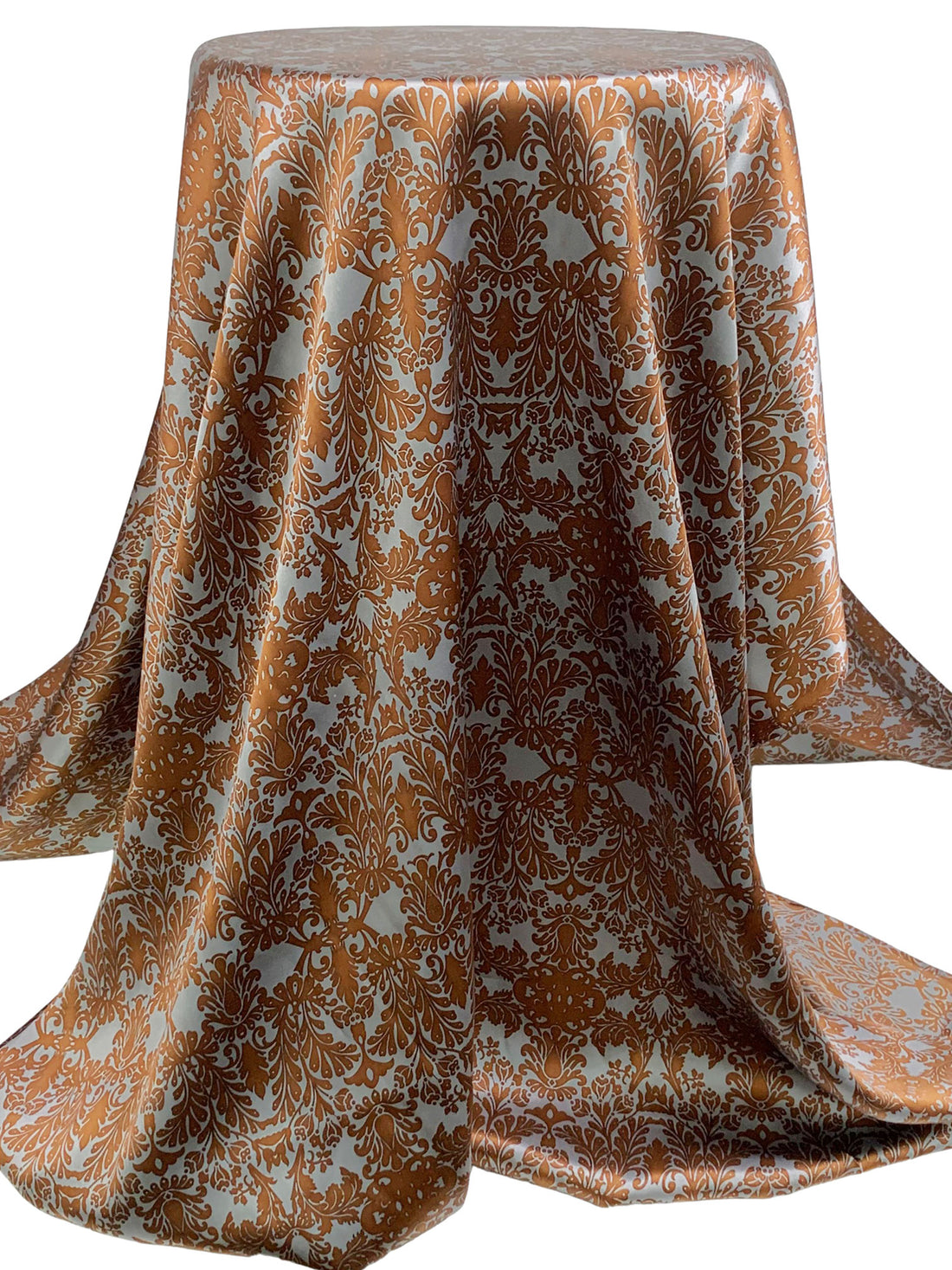 Aluminum/Coffee Brown 100% Silk Damask Print Charmeuse - NY Designer - 44W