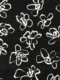 Black/Eggshell 100% Linen Freehand Floral Print Linen 58W