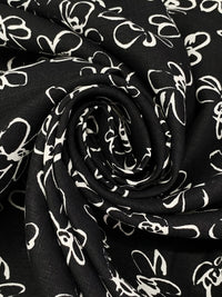 Black/Eggshell 100% Linen Freehand Floral Print Linen 58W