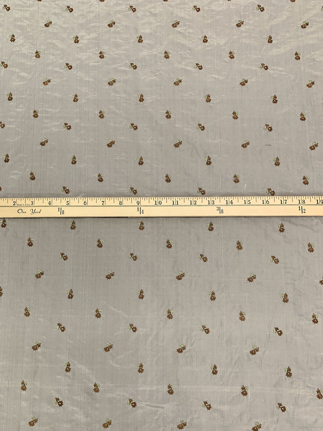 Taupe/Raw Umber 100% Silk Embroidered Ditsy Floral Taffeta - NY Designer - 54W