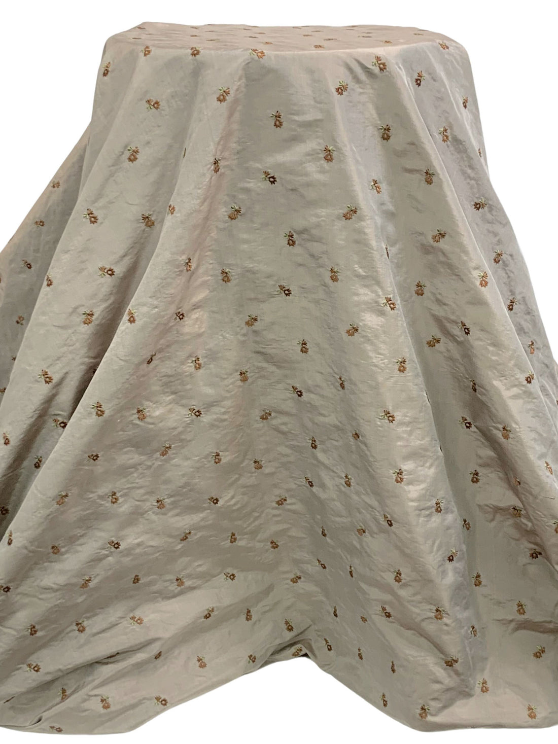 Taupe/Raw Umber 100% Silk Embroidered Ditsy Floral Taffeta - NY Designer - 54W