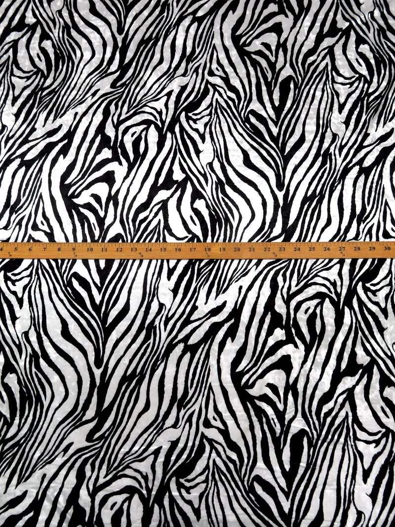 Black/White Polyester/Lycra Zebra Print Crushed Stretch Velvet Knit 60W