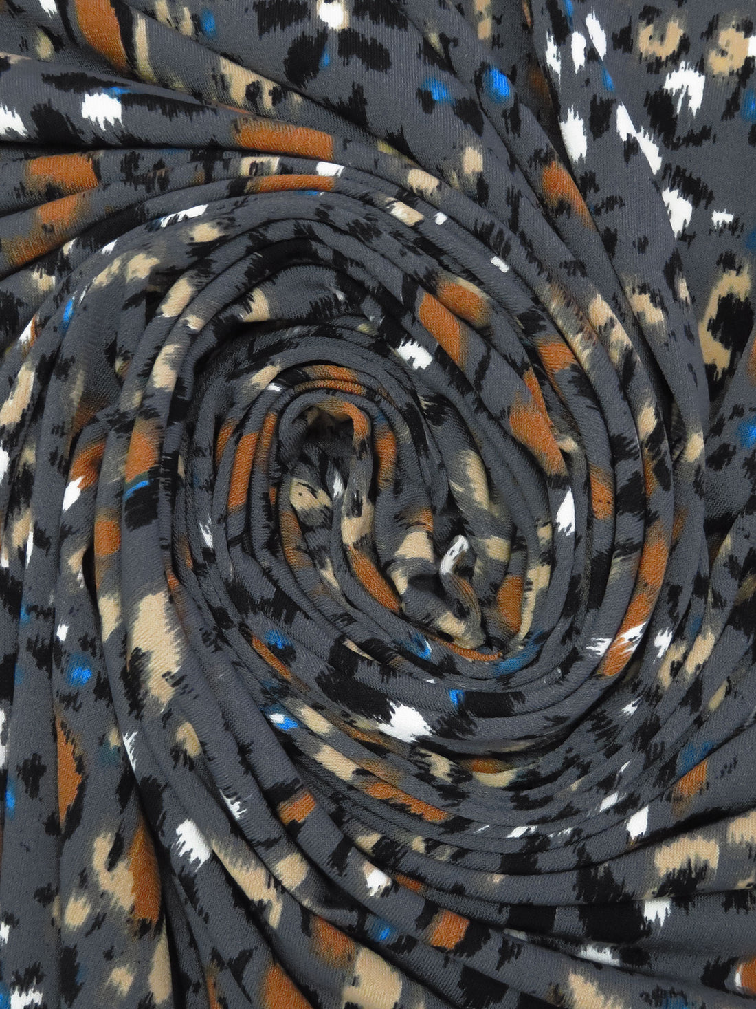 Smoke Gray/Black/Camel/Azure Polyester/Lycra Weathered Floral Print ITY Knit - NY Designer - 56W