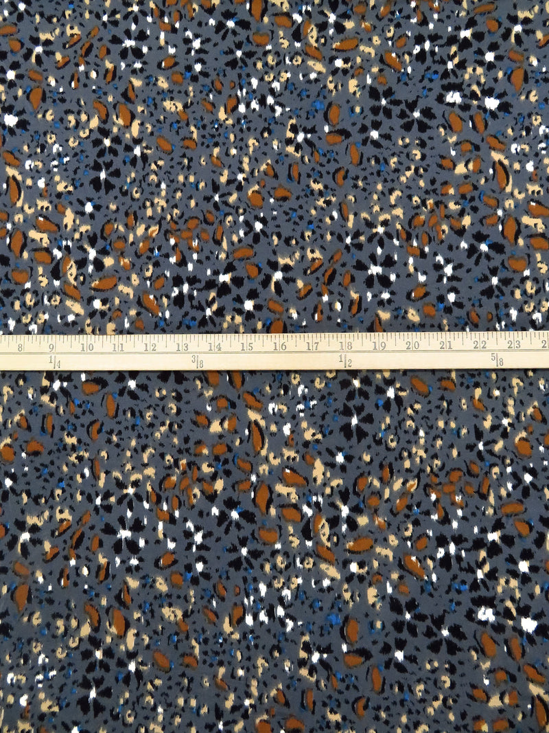 Smoke Gray/Black/Camel/Azure Polyester/Lycra Weathered Floral Print ITY Knit - NY Designer - 56W