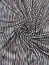 Black/White/Rust Brown Polyester/Lycra Plaid Weave Double Knit 58W