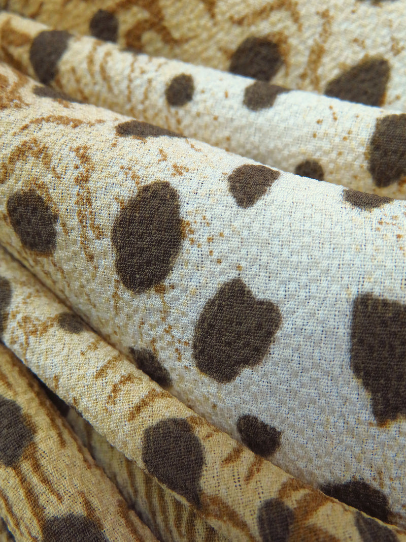 Ecru Tan/Cream/Dark Lava Brown/Multi 100% Polyester Vertical Animal Stripe-Look Print Bubble Crepe 60W