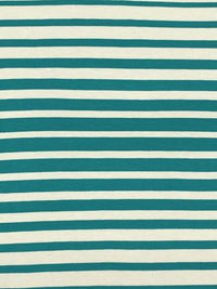 Deep Teal Blue/Ivory Rayon/Lycra Horizontal Stripe Jersey Knit 60W