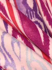 Dark Lavender/Dark Pink/Red/Off-White Polyester/Lycra Vertical Ornate Stripe Print Double Brushed Knit 58W