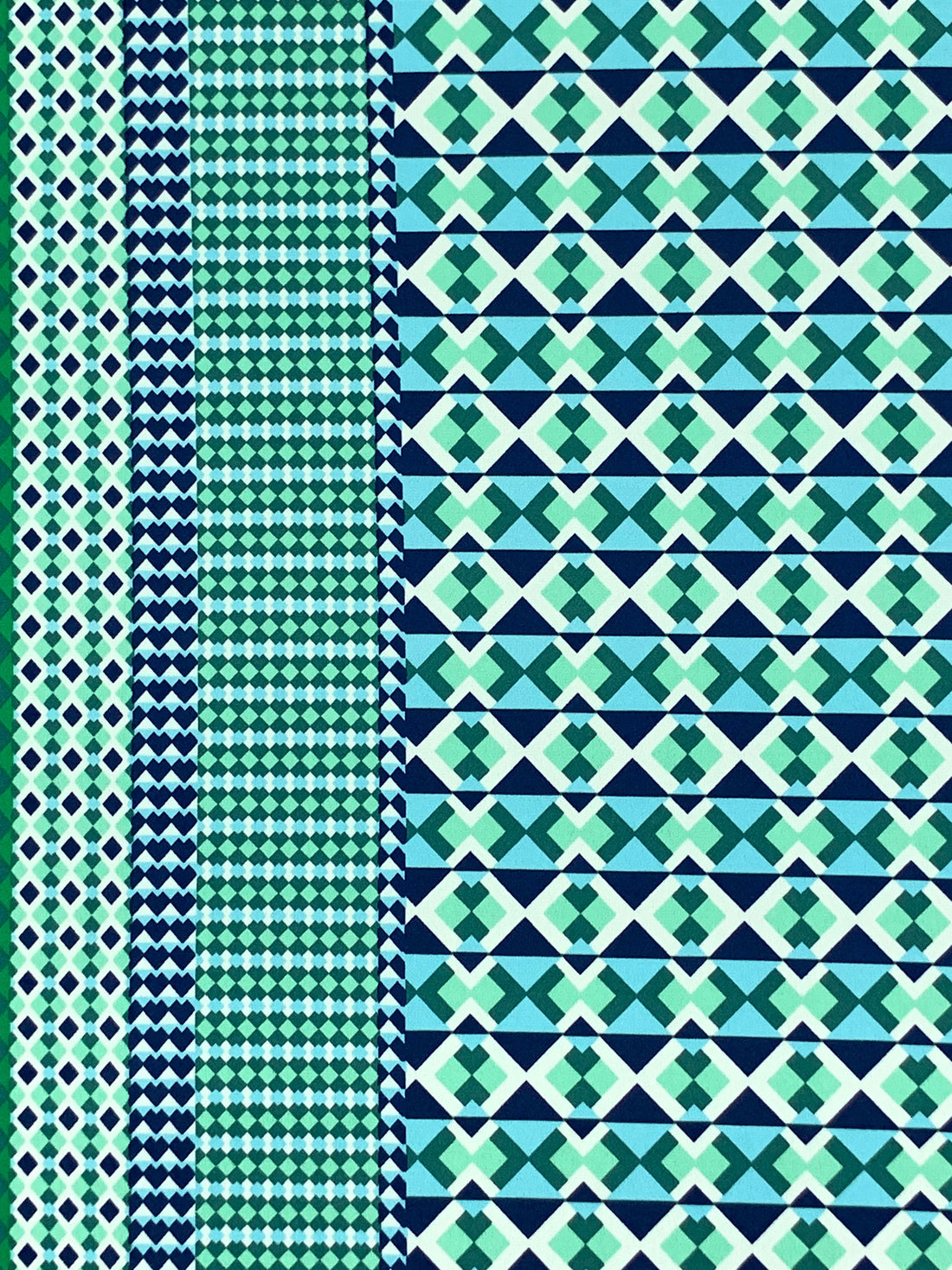Dark Royal Blue/Dark Jungle Green/Multi Polyester/Lycra Double Border Geometric Print ITY Knit - Famous Dress Designer - 54W