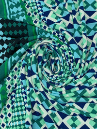 Dark Royal Blue/Dark Jungle Green/Multi Polyester/Lycra Double Border Geometric Print ITY Knit - Famous Dress Designer - 54W