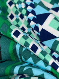 Dark Royal Blue/Dark Jungle Green/Multi Polyester/Lycra Double Border Geometric Print ITY Knit - Famous Dress Designer - 54W