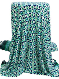 Dark Royal Blue/Dark Jungle Green/Multi Polyester/Lycra Double Border Geometric Print ITY Knit - Famous Dress Designer - 54W