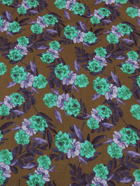 Dark Coffee Brown/Mediterranean Green/Dusty Eggplant 100% Rayon Floral Print Challis 56W