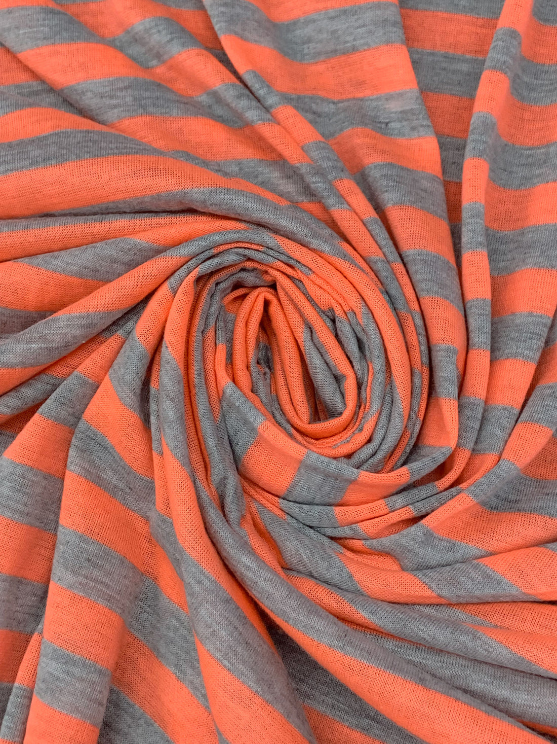 Bright Coral/Heathered Gray Polyester/Lycra Horizontal Stripe Jersey Knit 59W