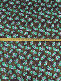 Dark Coffee Brown/Mediterranean Green/Dusty Eggplant 100% Rayon Floral Print Challis 56W