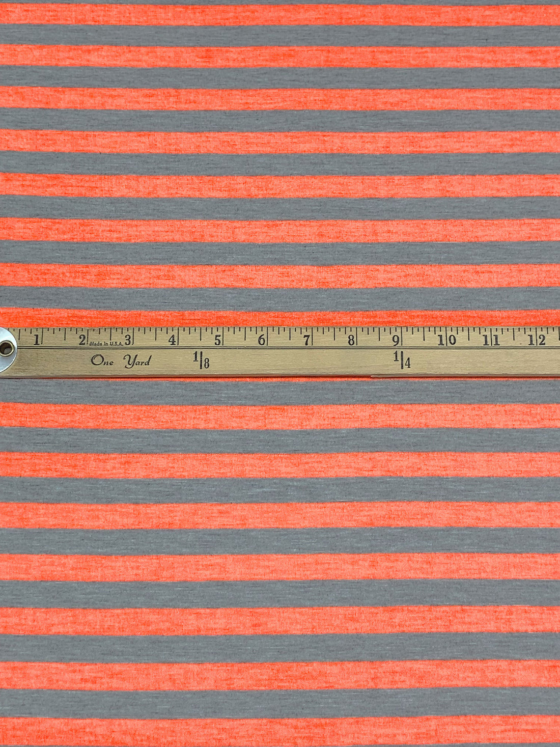 Bright Coral/Heathered Gray Polyester/Lycra Horizontal Stripe Jersey Knit 59W