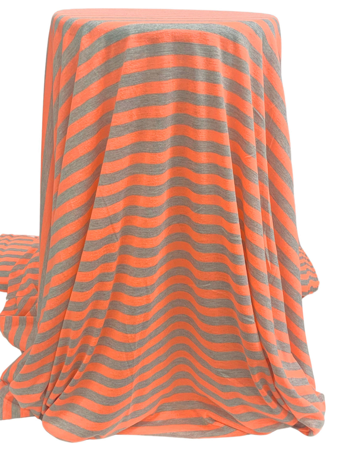 Bright Coral/Heathered Gray Polyester/Lycra Horizontal Stripe Jersey Knit 59W
