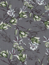 Iron Gray/Forest Green/Dark Plum/Multi 100% Rayon Floral Branches Print Challis 58W