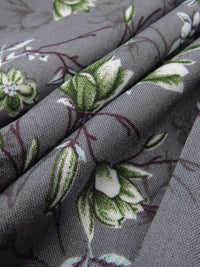 Iron Gray/Forest Green/Dark Plum/Multi 100% Rayon Floral Branches Print Challis 58W