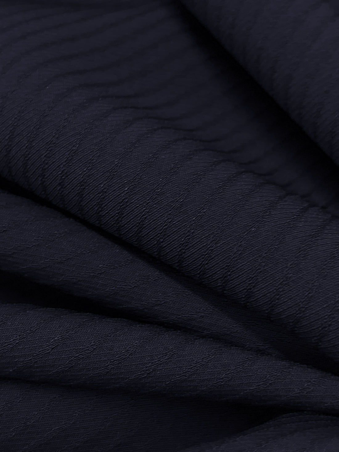 Deep Navy 100% Polyester Raised Vertical Stripe Weave Stretch Suiting 59W