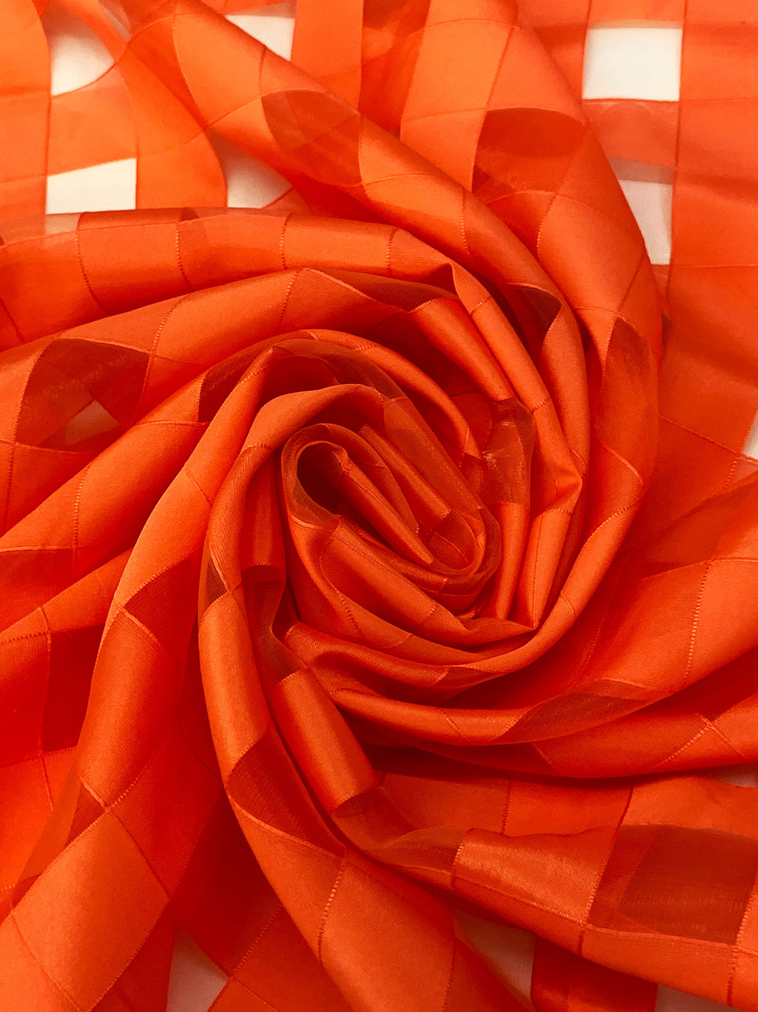 Brave Orange 100% Polyester Burnout Grid Organza-Like Woven 58W