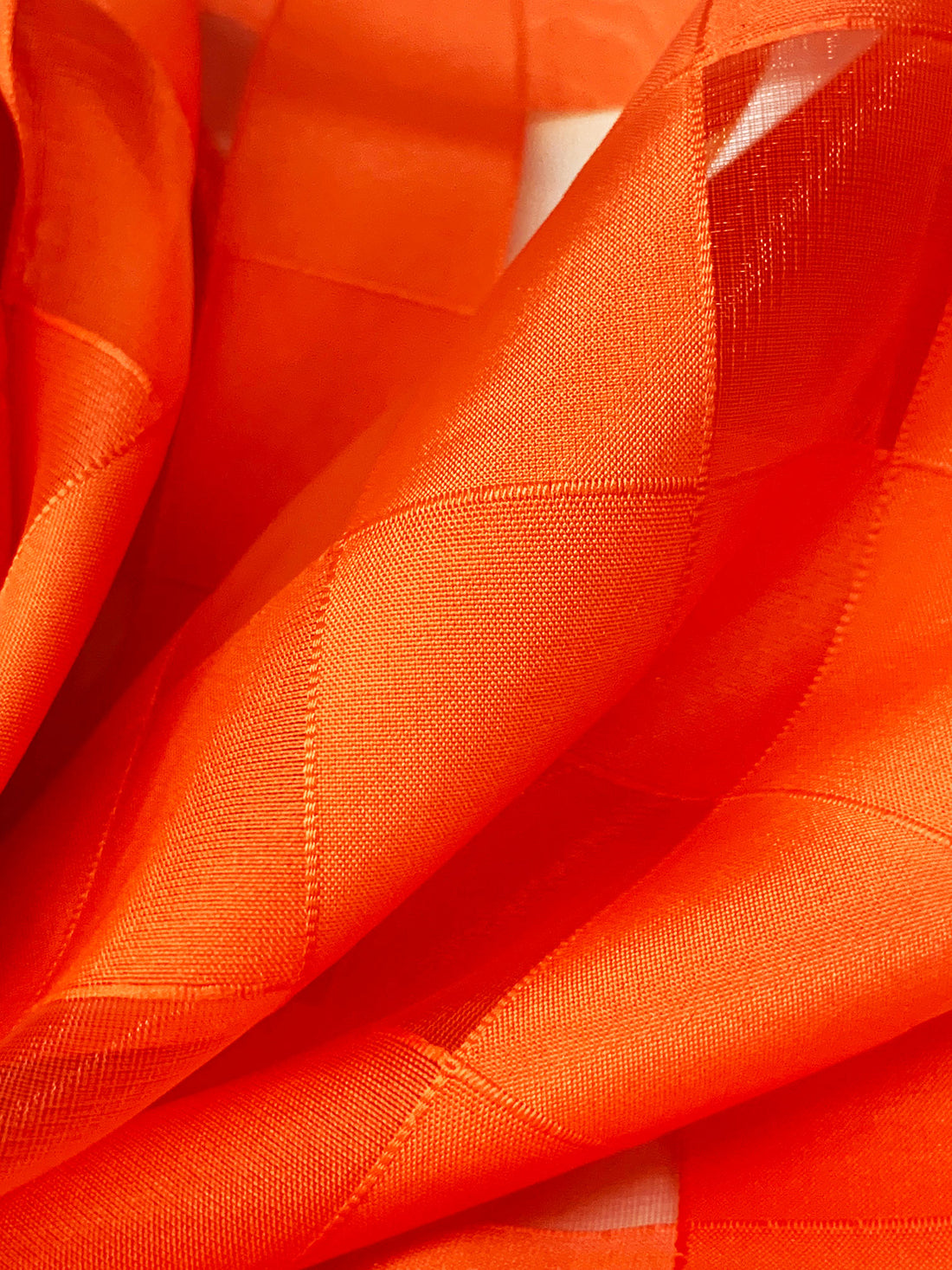 Brave Orange 100% Polyester Burnout Grid Organza-Like Woven 58W
