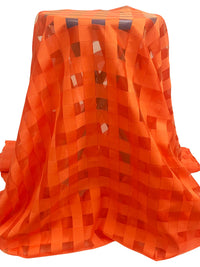 Brave Orange 100% Polyester Burnout Grid Organza-Like Woven 58W