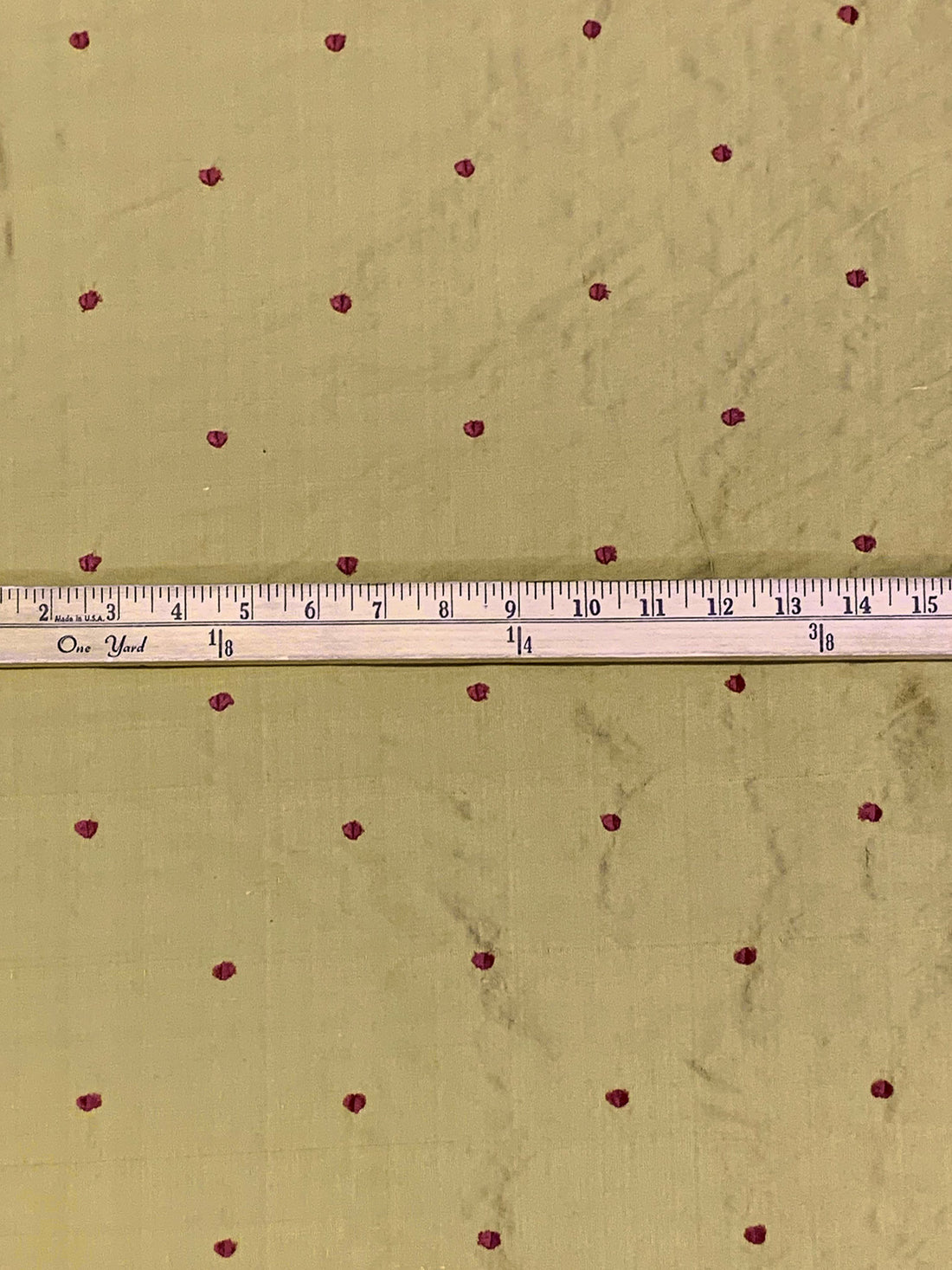Camel/Medium Carmine 100% Silk Clip Dot Dupioni - NY Designer - 55W