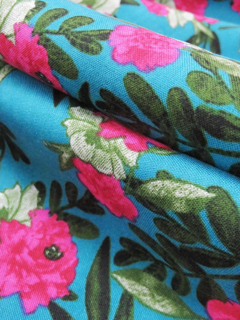 Munsell Blue/Fruit Punch Pink/Rifle Green/Multi 100% Rayon Floral Print Challis 58W