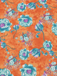 Pumpkin Orange/Cerulean/Royal Purple/Multi 100% Rayon Floral Print Challis 54W