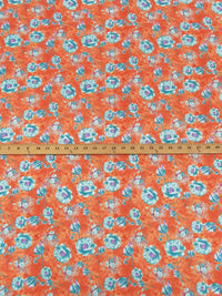 Pumpkin Orange/Cerulean/Royal Purple/Multi 100% Rayon Floral Print Challis 54W