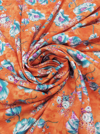 Pumpkin Orange/Cerulean/Royal Purple/Multi 100% Rayon Floral Print Challis 54W