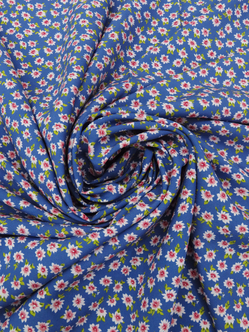 Dark Ultramarine Blue/Ballet Pink/Citron Green/Multi 100% Rayon Ditsy Floral Print Challis 58W