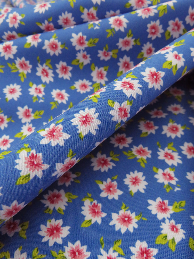 Dark Ultramarine Blue/Ballet Pink/Citron Green/Multi 100% Rayon Ditsy Floral Print Challis 58W