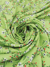 Spring Bud Green/White/Chili Red/Multi 100% Rayon Floral Branches Print Challis 56W