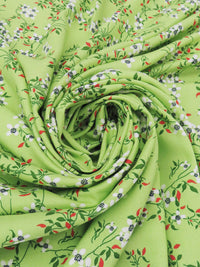 Spring Bud Green/White/Chili Red/Multi 100% Rayon Floral Branches Print Challis 56W