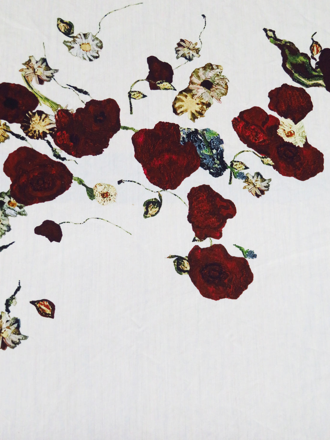 Off-White/Dark Red/Dark Green/Multi Cotton/Silk Large Floral Stripe Print Poplin Shirting - NY Designer - 58W