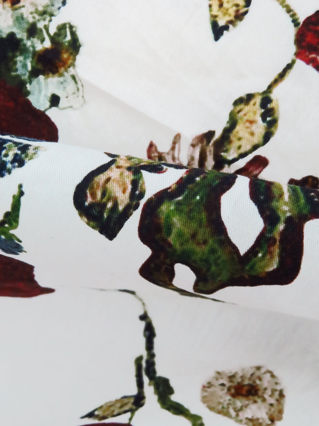 Off-White/Dark Red/Dark Green/Multi Cotton/Silk Large Floral Stripe Print Poplin Shirting - NY Designer - 58W