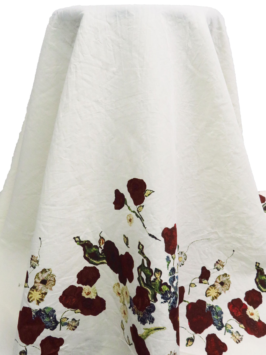 Off-White/Dark Red/Dark Green/Multi Cotton/Silk Large Floral Stripe Print Poplin Shirting - NY Designer - 58W