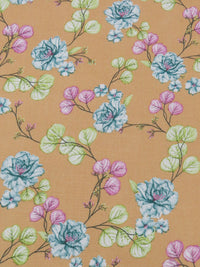 Apricot/Deep Teal/Citron/Multi 100% Rayon Floral Print Challis 54W