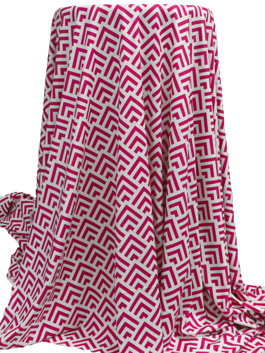 French Wine/White Recycled Polyester/Spandex Geometric Print Brushed Activewear Knit - Corbeaux Clothing - 54W