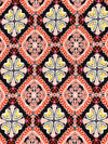 Black/Lemon/Scarlet/White 100% Rayon Floral Medallion Print Crinkle Challis 50W