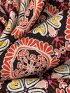 Black/Lemon/Scarlet/White 100% Rayon Floral Medallion Print Crinkle Challis 50W