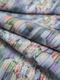 Shadow Lavender/Slate Blue/Fern Green/Multi 100% Rayon Ornate Hazy Hexagon Print Challis 58W